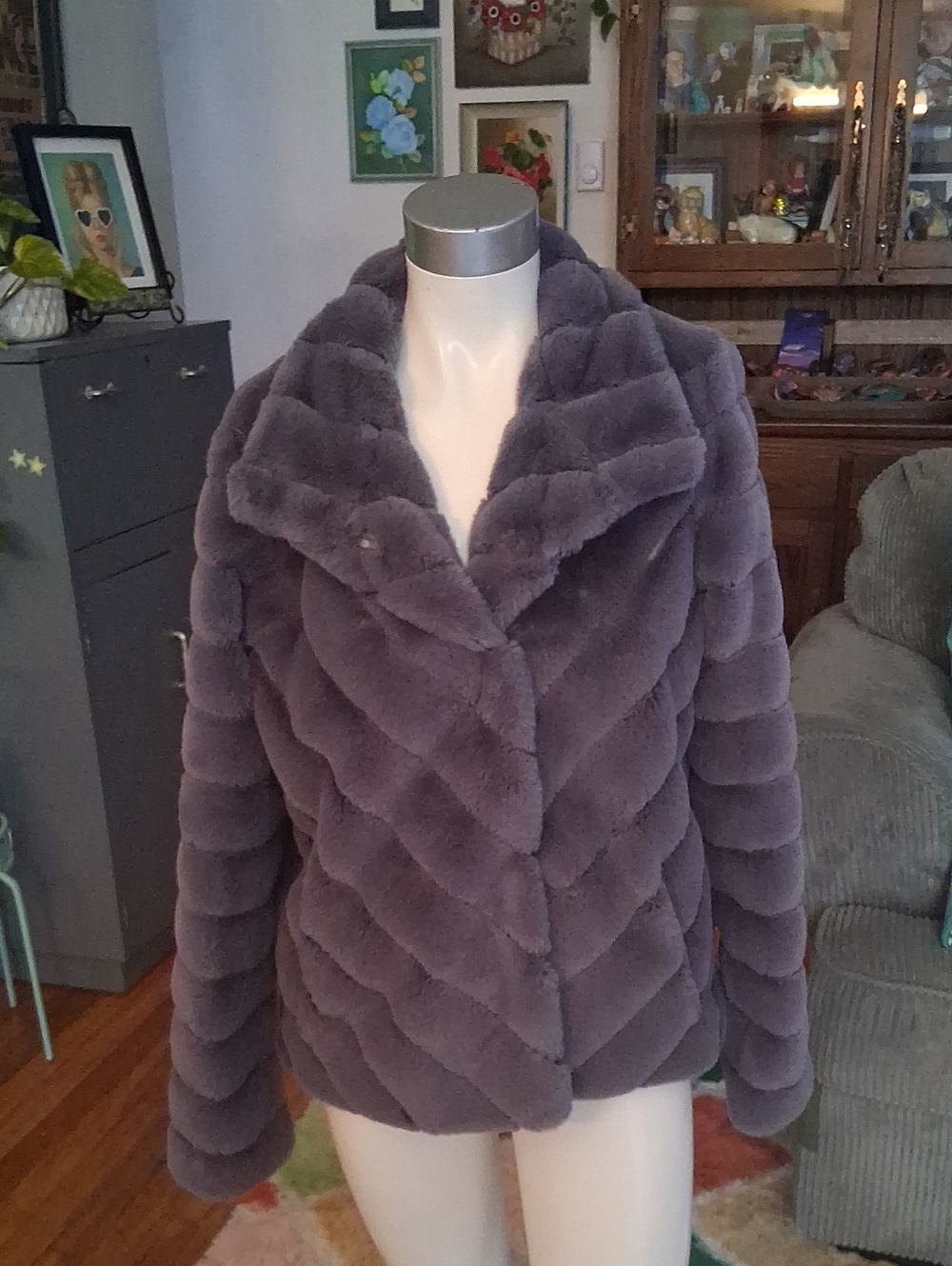 Bernardo Purple Faux Fur Coat, Medium